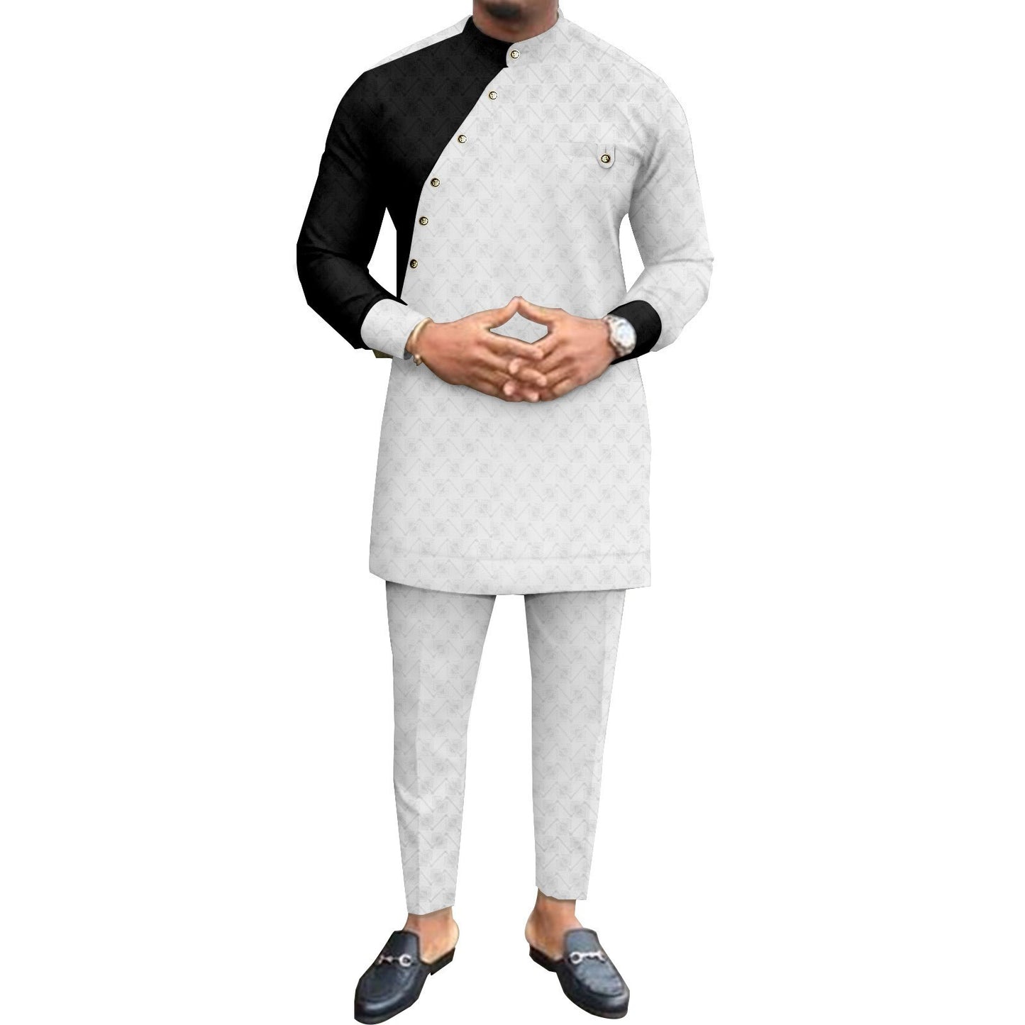 African Cotton Long Sleeve Leisure Suit – Traditional 2-Piece Shirt & Pants Set