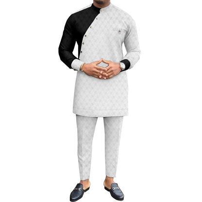 African Cotton Long Sleeve Leisure Suit – Traditional 2-Piece Shirt & Pants Set
