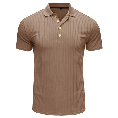Men’s Solid Color Lapel Polo Shirt – Short Sleeve Loose Fit Cotton Blend T-Shirt