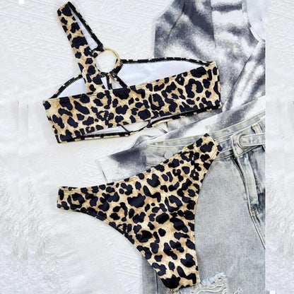 🐆 Hollow Leopard Print Polka Dot Bikini – Wild & Playful Swimwear