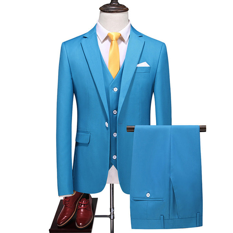 Men's Three-Piece Solid Color Slim Fit Suit – Wedding, Banquet & Evening Wear