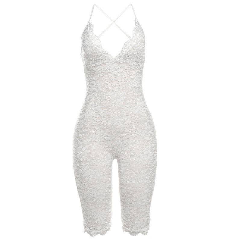 Lace See-Through High Waist Bodysuit – Sleeveless Slim Fit One-Piece
