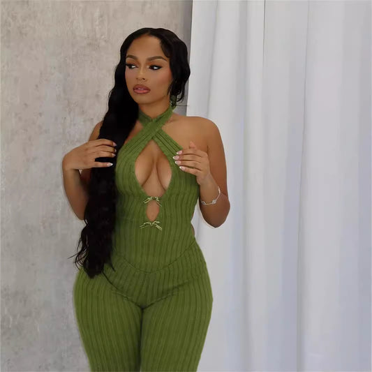 Halter Slim Fit Lace-up Backless Sexy Hot Girl Jumpsuit Women