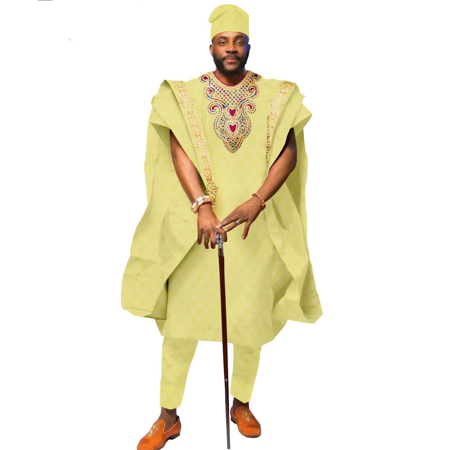 🧥 Men’s 3-Piece Traditional African Embroidered Set – Shirt, Agbada Coat & Pants