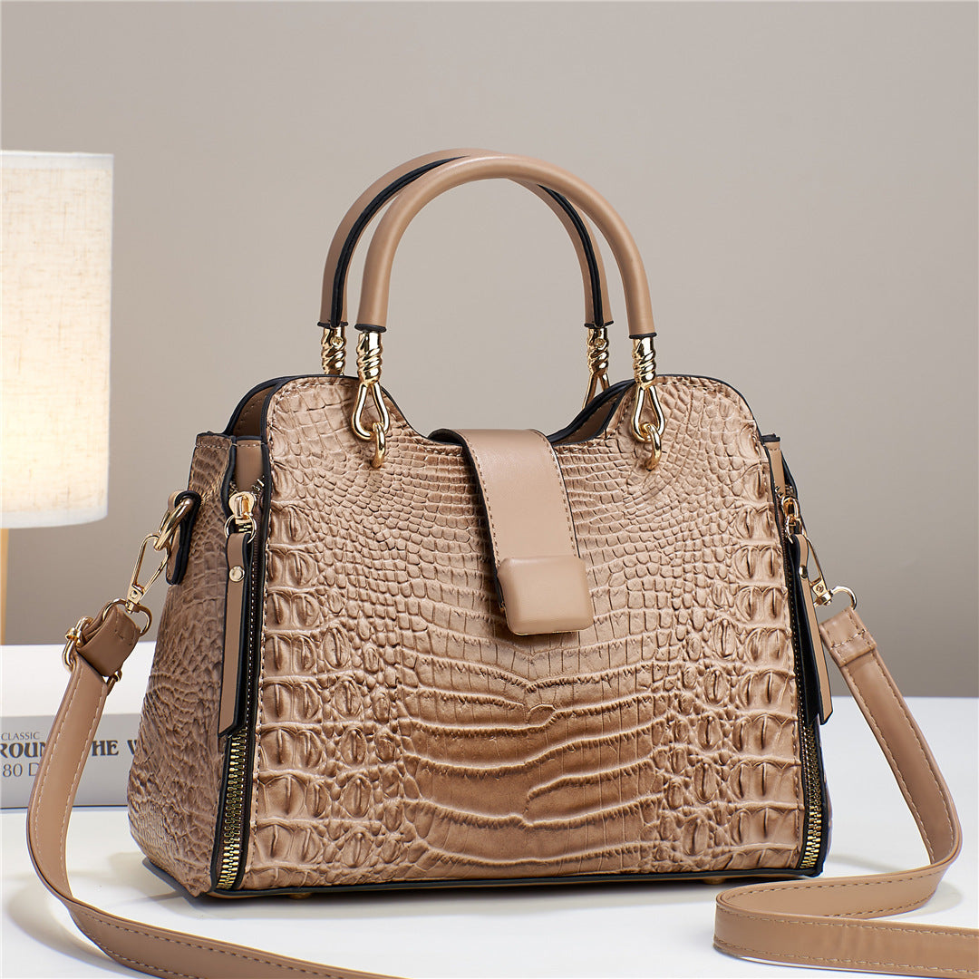 Women’s Crocodile Pattern Leather Tote – Elegant Handbag & Shoulder Messenger Bag