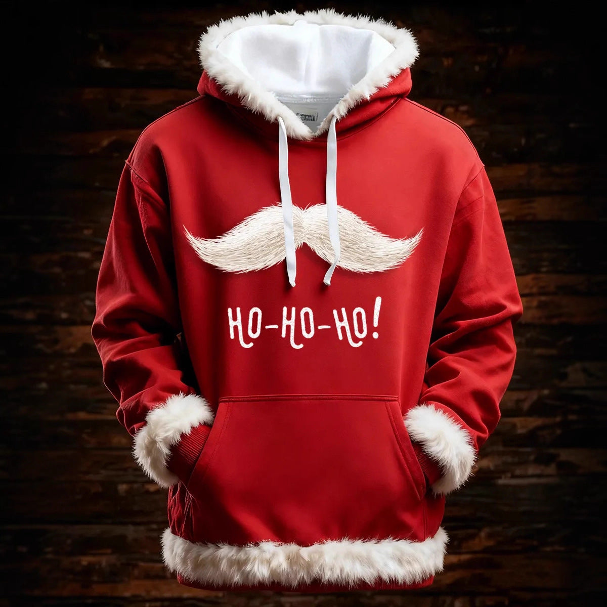 Women’s Christmas Santa Hoodie With Faux Fur Trim and Winter Print