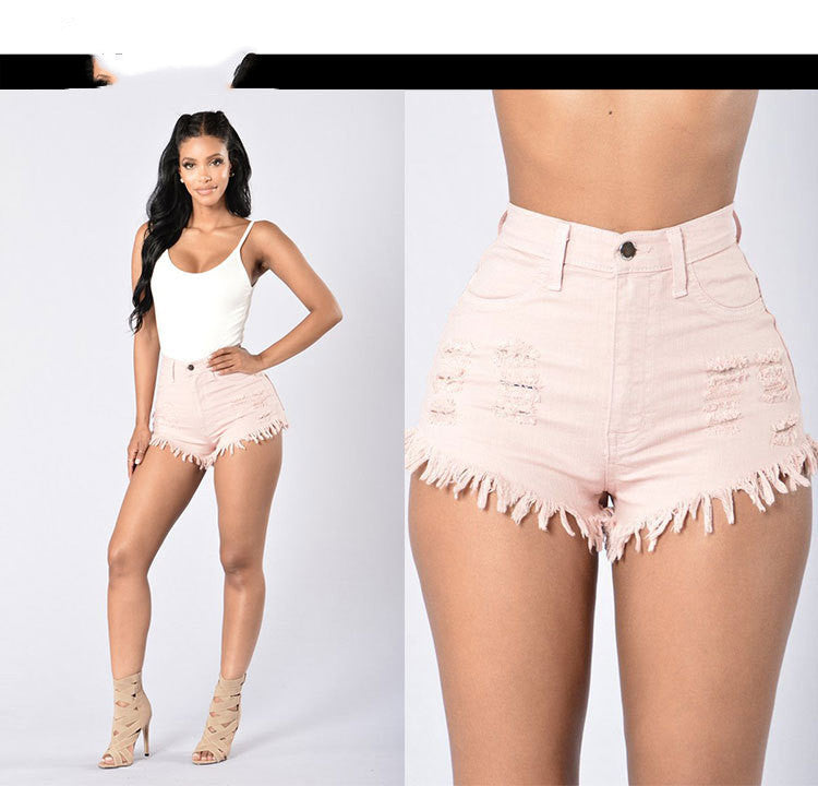 Stretch Frayed High-Waist Denim Shorts – Sexy Wide-Leg Hot Pants