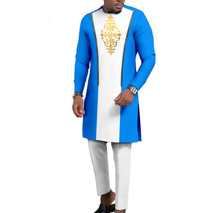 New Men's Bronzing Cotton Two-Piece Set – Long Sleeve Top & Trousers