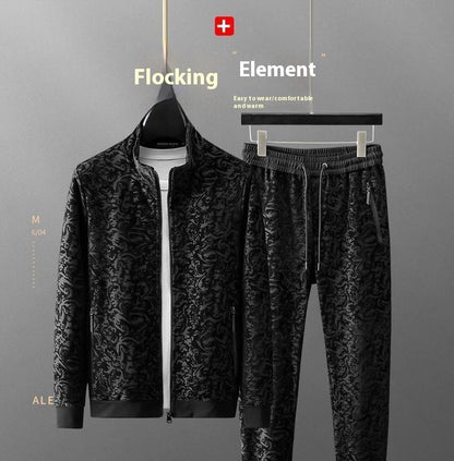 Men’s Jacquard Flocking Casual Tracksuit Set – Spring Long Sleeve Jacket & Joggers