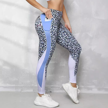 High Waist Leopard Print Leggings – Contrast Color Pocket Fitness Pants