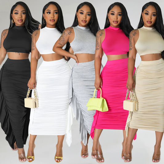 Women's Sleeveless Tassel Two-Piece Set – Fitted Crop Top & Skirt Outfit