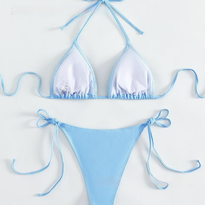 👙 Sky Blue Diamond Bikini Set – Sexy Backless High Elasticity Swimsuit