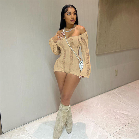 Off-Shoulder Knit Slim-Fit Jumpsuit – Flirty, Chic & Curve-Hugging
