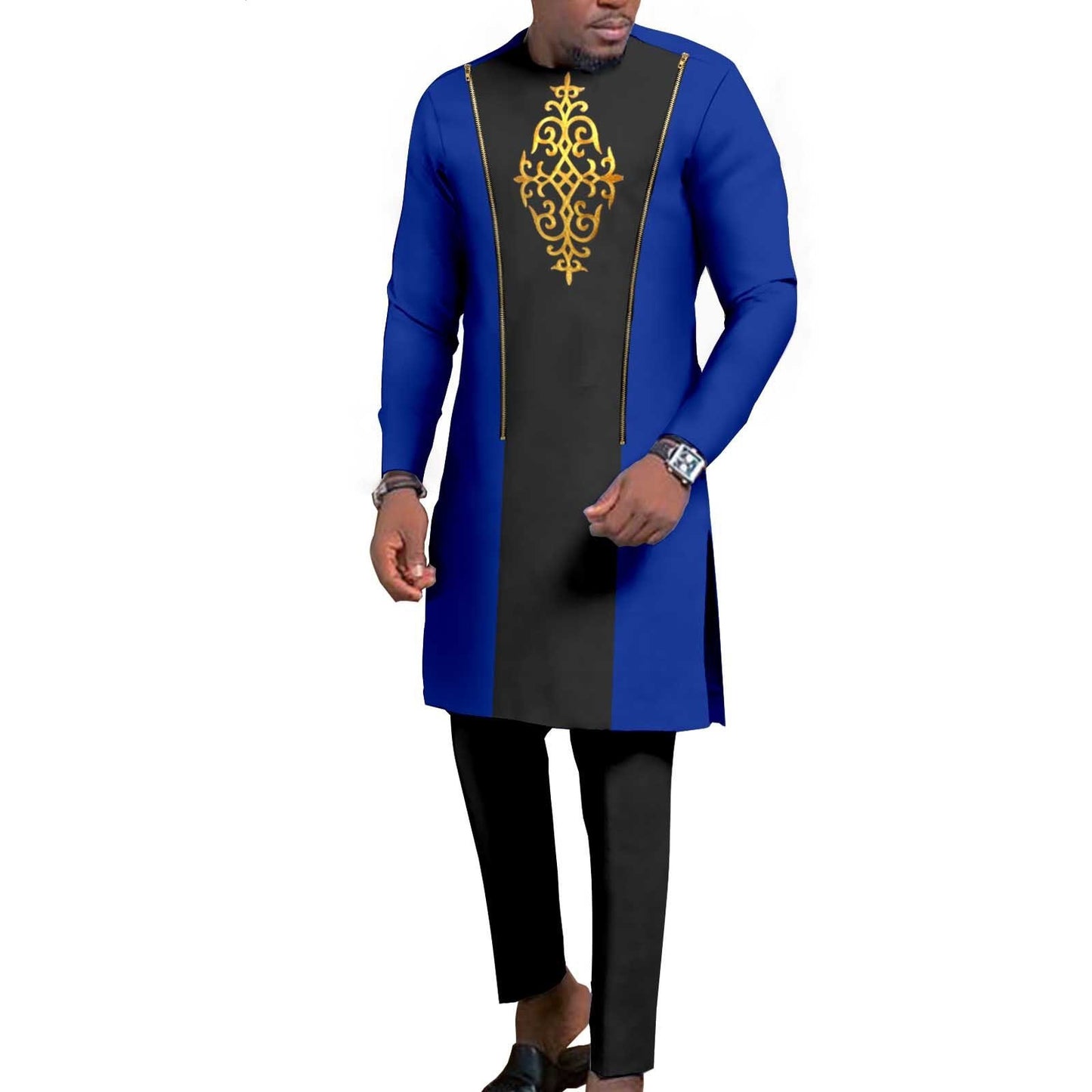 New Men's Bronzing Cotton Two-Piece Set – Long Sleeve Top & Trousers