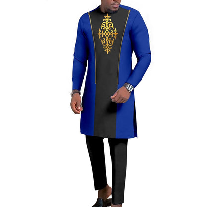 New Men's Bronzing Cotton Two-Piece Set – Long Sleeve Top & Trousers