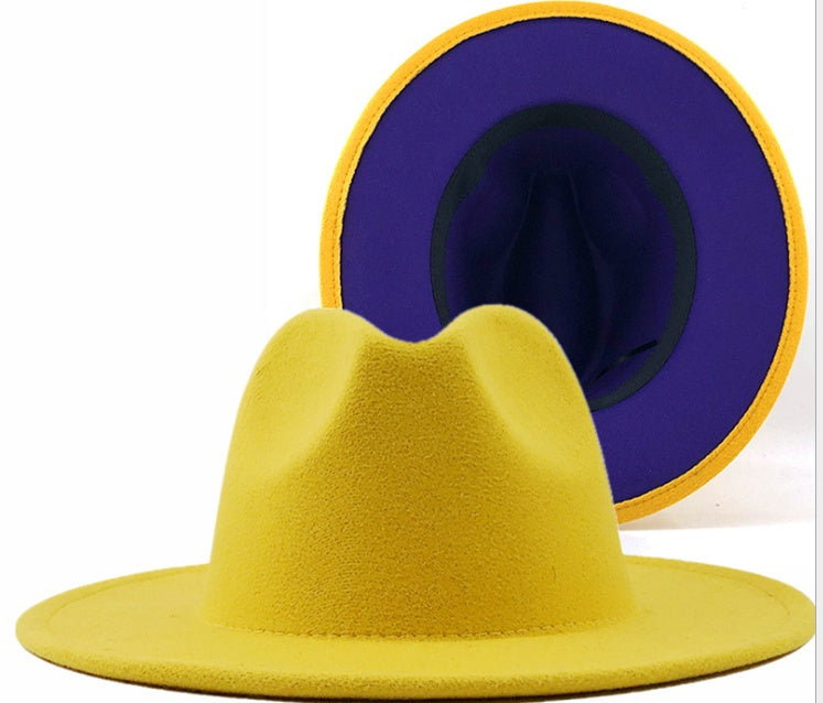 Two-Tone Wool Felt Fedora – Olive Green & Red Wide Brim Jazz Hat