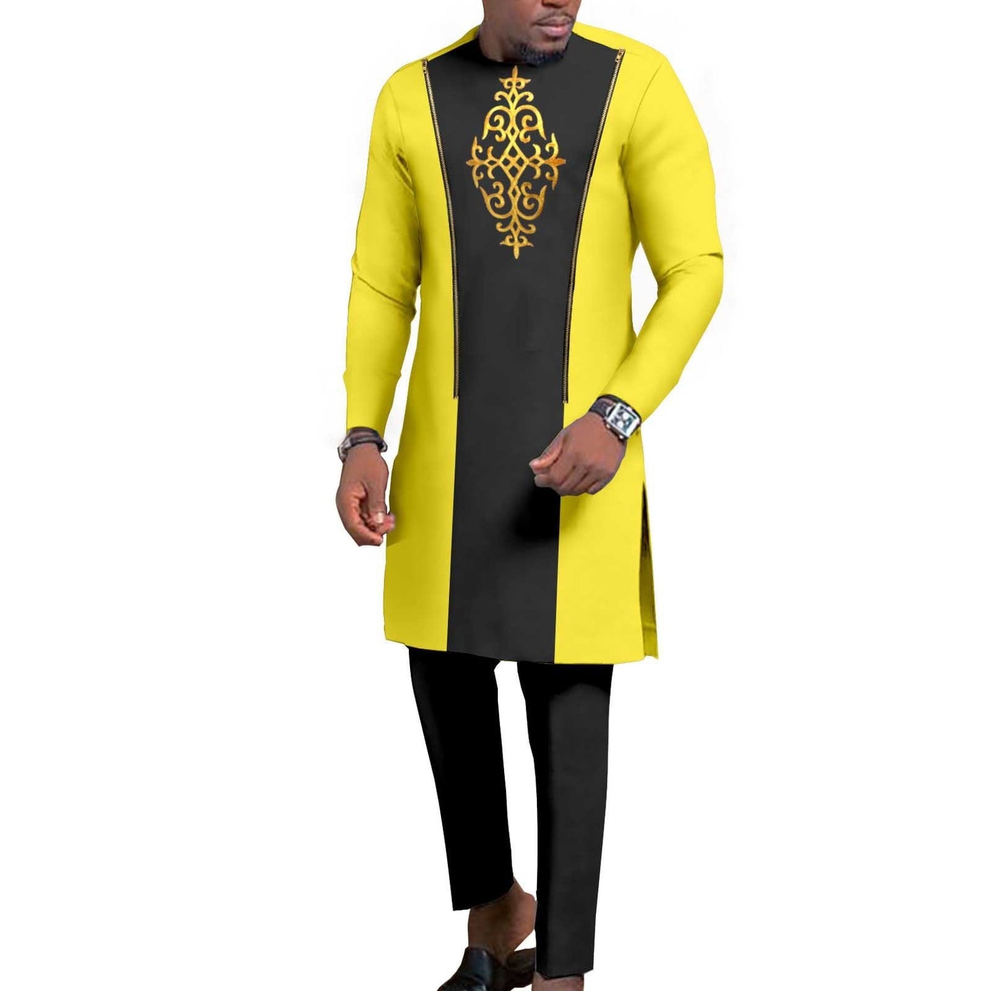 New Men's Bronzing Cotton Two-Piece Set – Long Sleeve Top & Trousers