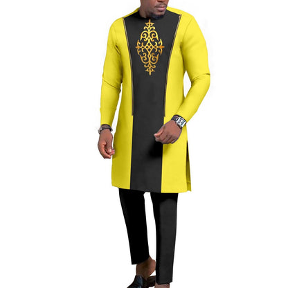 New Men's Bronzing Cotton Two-Piece Set – Long Sleeve Top & Trousers