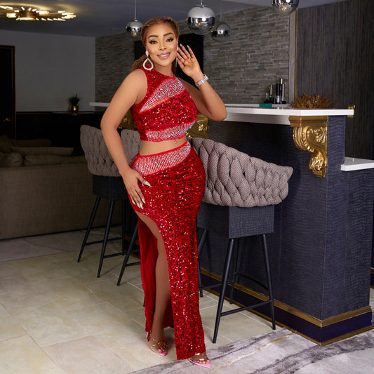 Women's Hot Drill Crop Top & Skirt Two-Piece Party Set