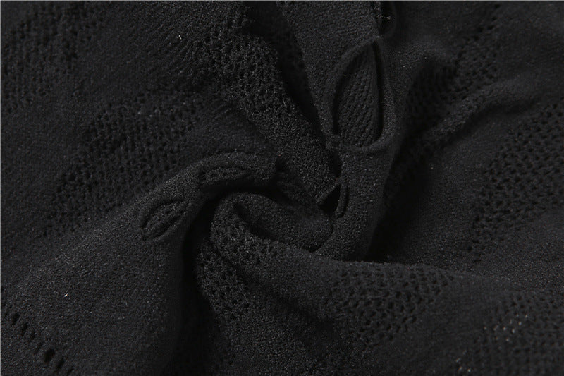 Women's Fashion Casual Openwork Knit Jumpsuit – Long Sleeve Bodycon Set