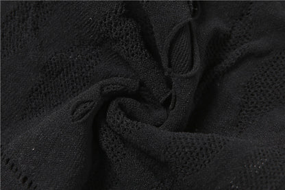 Women's Fashion Casual Openwork Knit Jumpsuit – Long Sleeve Bodycon Set