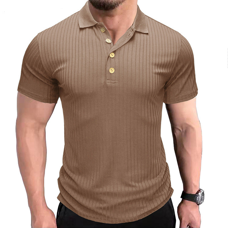 Men’s Solid Color Lapel Polo Shirt – Short Sleeve Loose Fit Cotton Blend T-Shirt