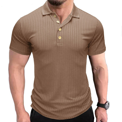 Men’s Solid Color Lapel Polo Shirt – Short Sleeve Loose Fit Cotton Blend T-Shirt