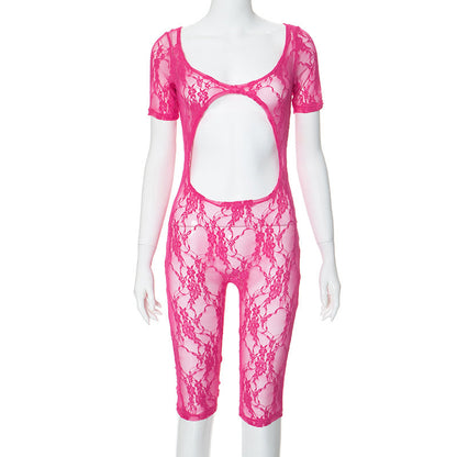 Women's Sexy Lace Stitch U-Neck Cropped Hollow Jumpsuit Shorts – Street Hipster Style