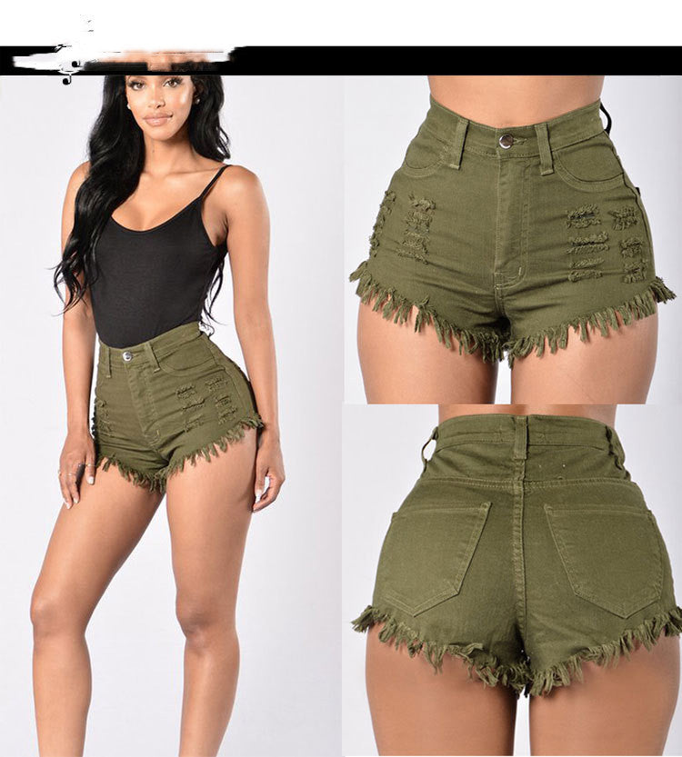 Stretch Frayed High-Waist Denim Shorts – Sexy Wide-Leg Hot Pants