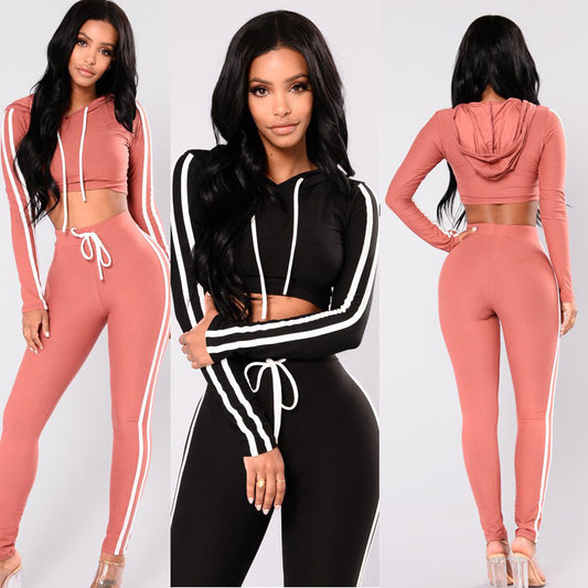 Women's 2-Piece Tracksuit Set – Crop Hoodie & High-Waist Pencil Pants Loungewear
