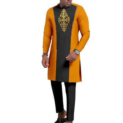 New Men's Bronzing Cotton Two-Piece Set – Long Sleeve Top & Trousers