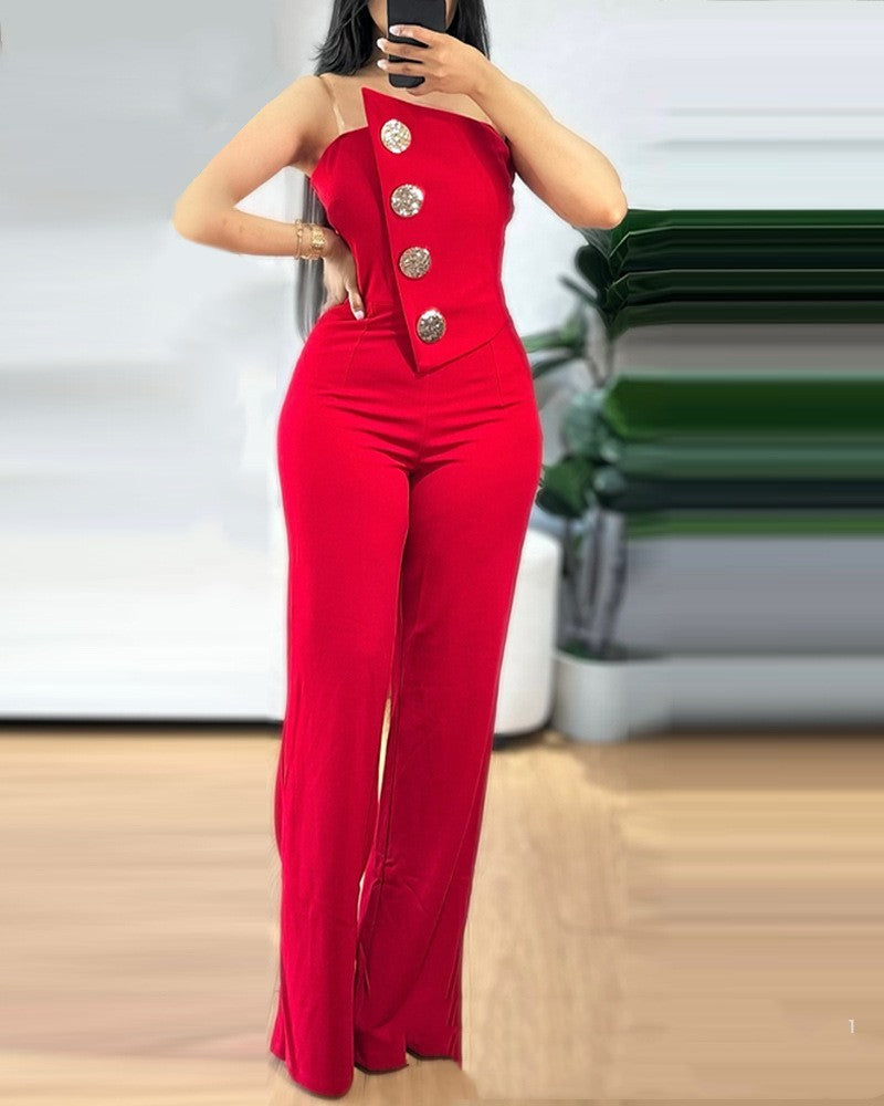 Asymmetric Hem Jumpsuit – Bold Stitch Detail One-Piece in Vibrant Hues