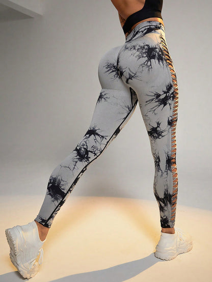 ShatterLuxe Cutout Tie-Dye Leggings – Bullish Booty Lift Edition