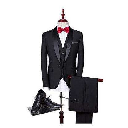 Men’s 3-Piece Slim Fit Suit – Formal & Casual Cotton Blend Set (Blazer + Vest + Pants)