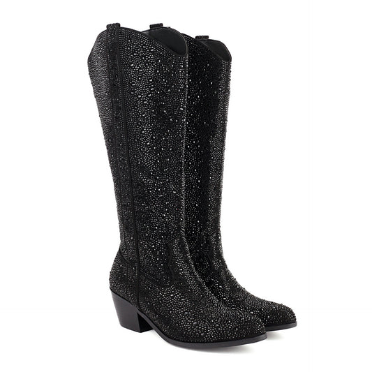 Crystal Rodeo Queen Rhinestone Knee-High Boots – Sparkle & Strut Style