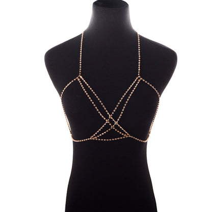 Women’s Rhinestone Cross Body Chain – Luxury Crystal Harness Jewelry in Gold & Silver
