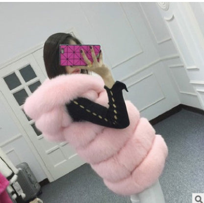 Hooded Faux Fox Fur Vest – Women’s Sleeveless Waistcoat Jacket