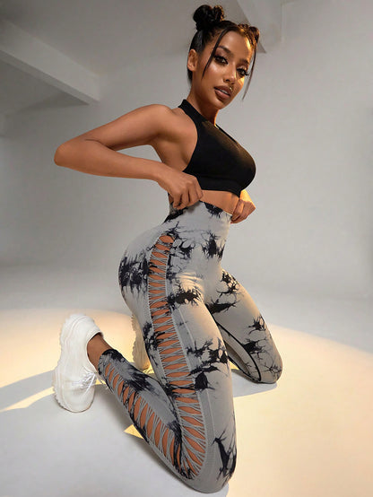 ShatterLuxe Cutout Tie-Dye Leggings – Bullish Booty Lift Edition