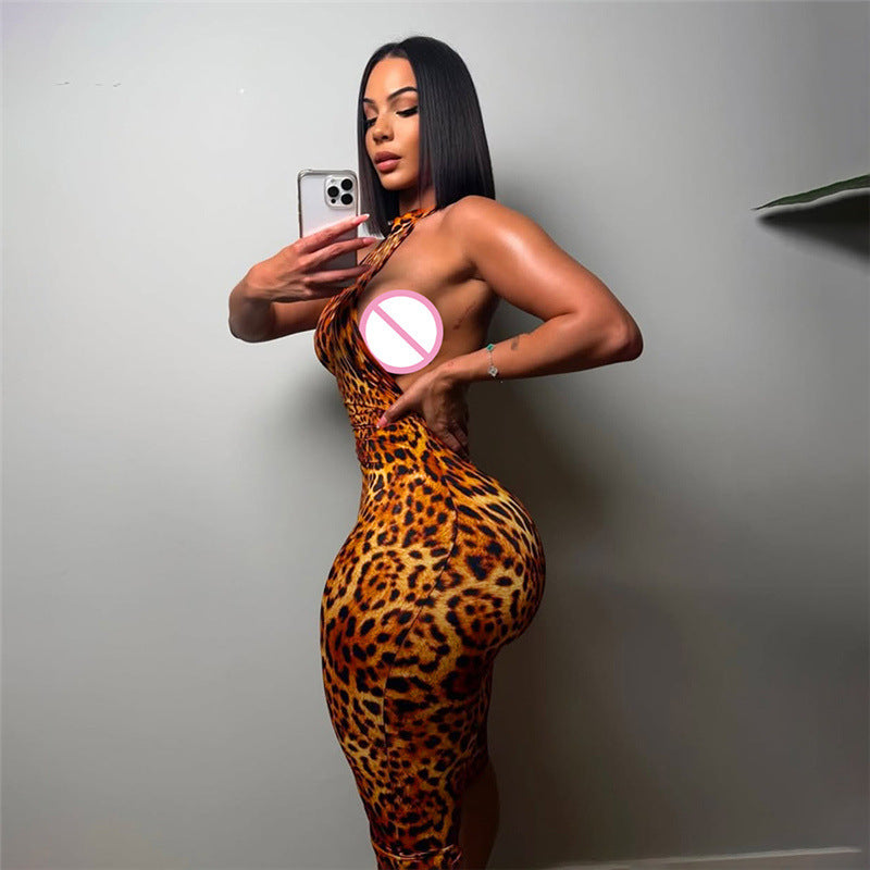 Sexy Sleeveless Halter Print Jumpsuit – Leopard, Floral & Tropical Bodycon Romper