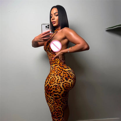 Sexy Sleeveless Halter Print Jumpsuit – Leopard, Floral & Tropical Bodycon Romper