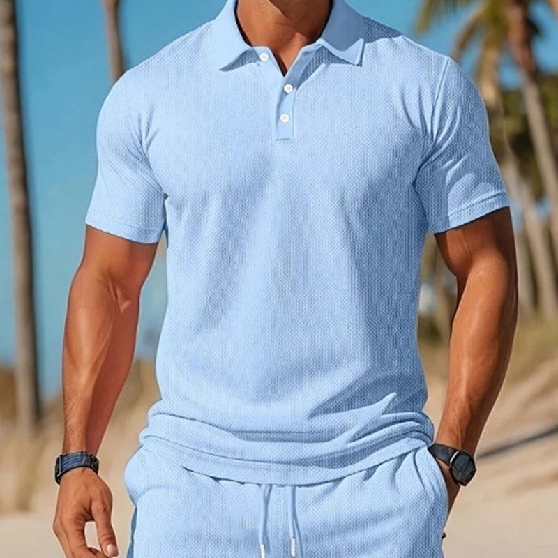 👕 Men's Loose Fit Polo Shirt & Shorts 2-Piece Set – Summer Streetwear Outfit with Premium Polyester Fabric