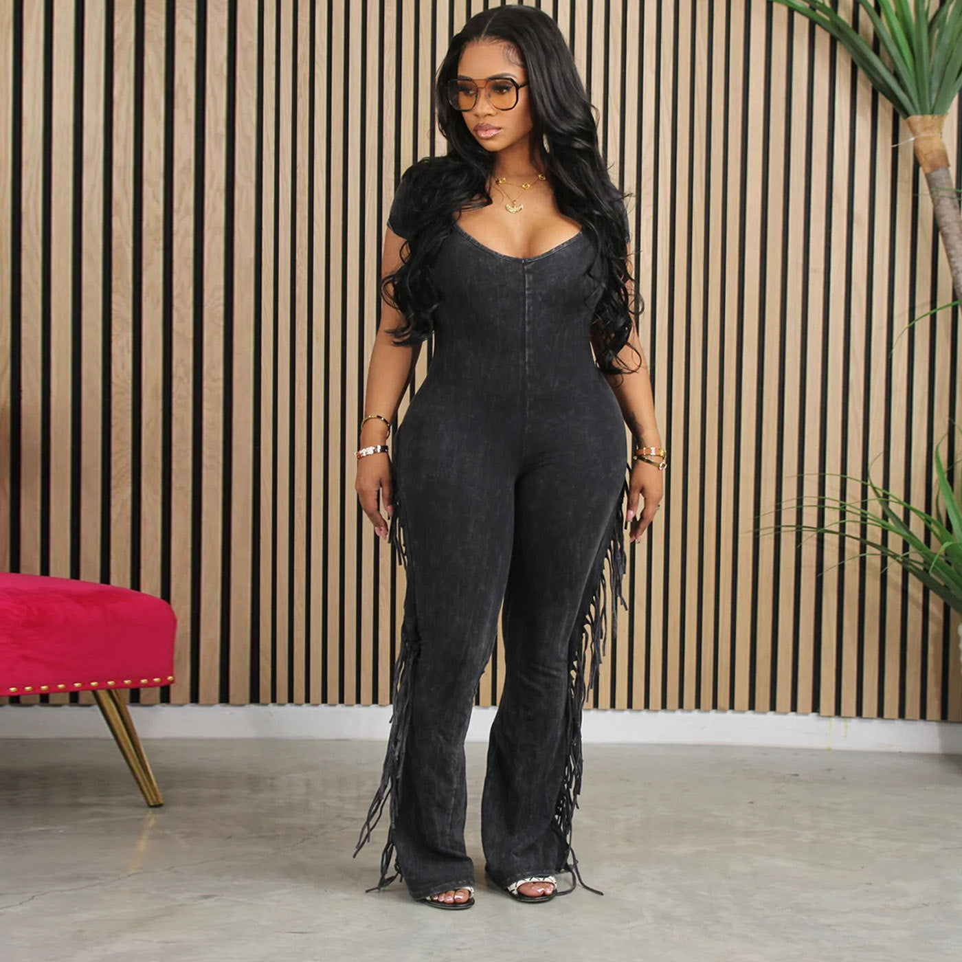 Fringe Fever Slim-Fit Tassel Jumpsuit – Curve Hugging Statement One-Piece