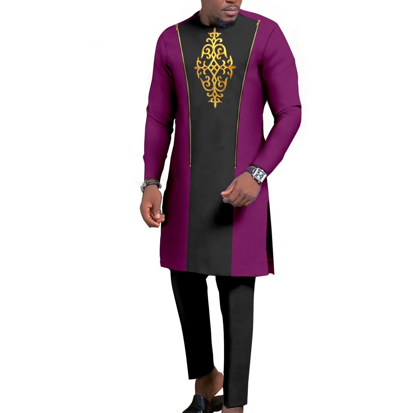 New Men's Bronzing Cotton Two-Piece Set – Long Sleeve Top & Trousers