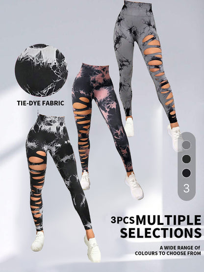 SlayCut 3-Pack Tie-Dye Ripped Leggings – Bullish Curve Contour