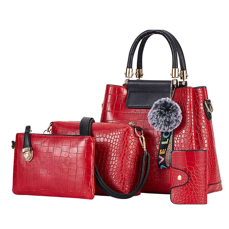 Crocodile Pattern 4-Piece Luxury Mother Tote & Shoulder Bag Set