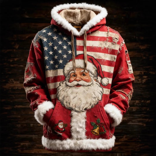Women’s Christmas Santa Hoodie With Faux Fur Trim and Winter Print