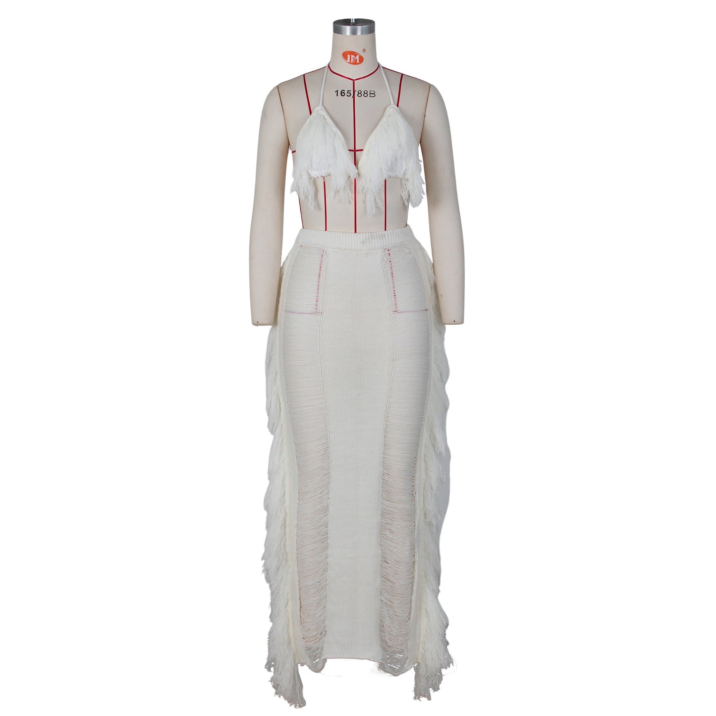 🏖️ Coastal Breeze Tassel Knit Cover-Up Set – Sleeveless Crop Top & Long Beach Skirt