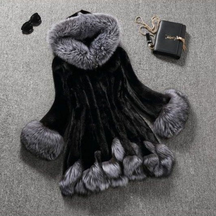 Luxury Faux Mink Fur Coat with Hood – Women’s Winter Plush Jacket