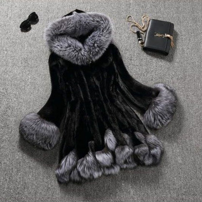 Luxury Faux Mink Fur Coat with Hood – Women’s Winter Plush Jacket