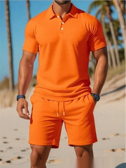 👕 Men's Loose Fit Polo Shirt & Shorts 2-Piece Set – Summer Streetwear Outfit with Premium Polyester Fabric